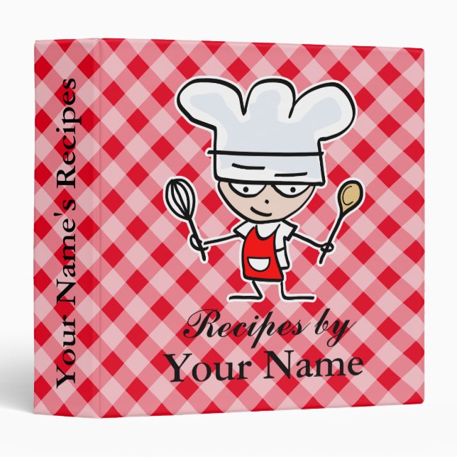 Custom cute chef cook cartoon recipe binder book (Front/Spine)