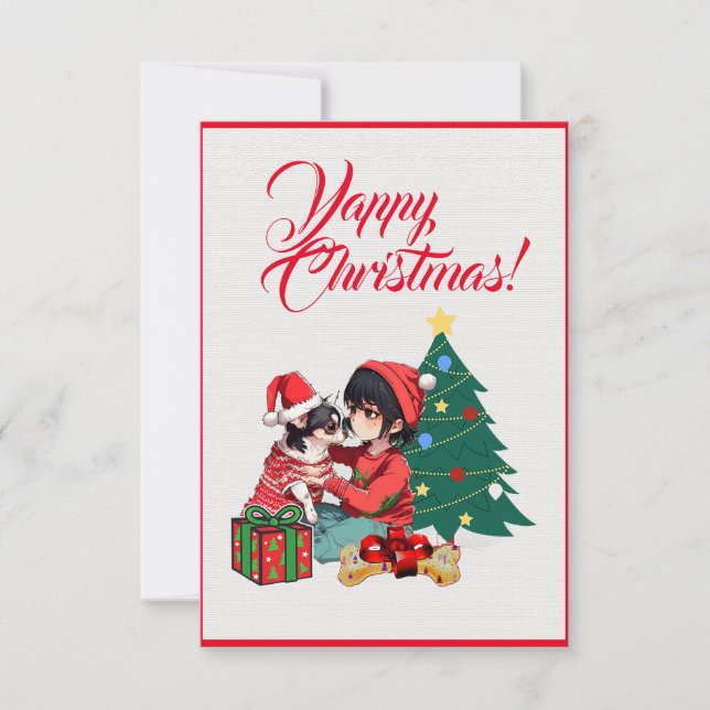 Custom Cute Chihuahua Dog With  Girl Xmas Card (Front)