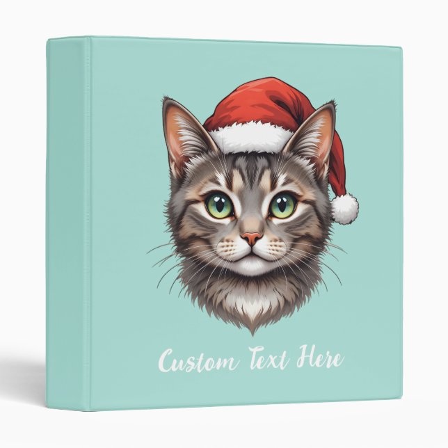 Custom Cute Christmas Cat with Santa Hat  3 Ring Binder (Front/Spine)