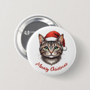 Custom Cute Christmas Cat with Santa Hat Button