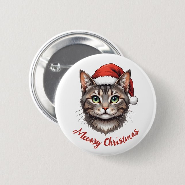 Custom Cute Christmas Cat with Santa Hat Button (Front & Back)