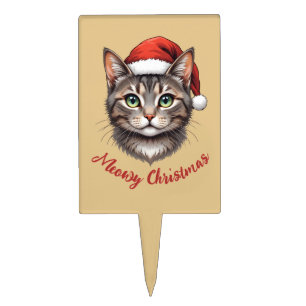 Custom Cute Christmas Cat with Santa Hat Cake Topper