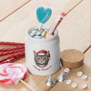 Custom Cute Christmas Cat with Santa Hat Candy Jar