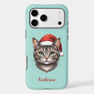 Custom Cute Christmas Cat with Santa Hat iPhone 17 Pro Max Case