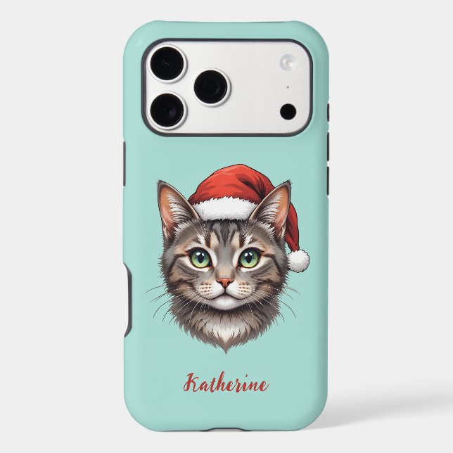 Custom Cute Christmas Cat with Santa Hat Case-Mate iPhone Case (Back)
