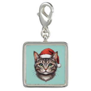 Custom Cute Christmas Cat with Santa Hat Charm