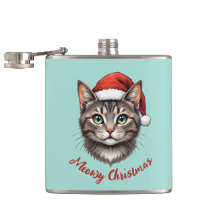 Custom Cute Christmas Cat with Santa Hat Flask
