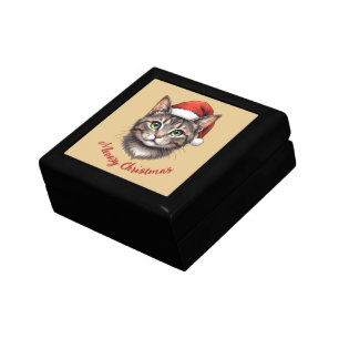 Custom Cute Christmas Cat with Santa Hat Gift Box