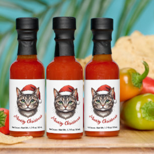 Custom Cute Christmas Cat with Santa Hat Hot Sauces