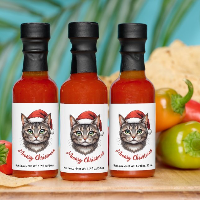 Custom Cute Christmas Cat with Santa Hat Hot Sauces (Multi)