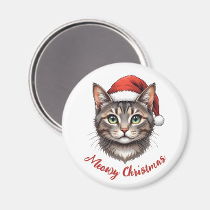 Custom Cute Christmas Cat with Santa Hat Magnet