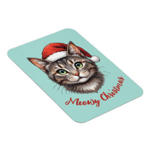 Custom Cute Christmas Cat with Santa Hat Magnet