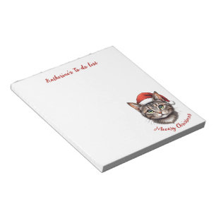 Custom Cute Christmas Cat with Santa Hat Notepad