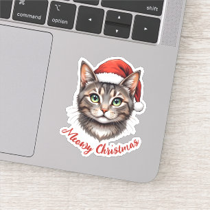 Custom Cute Christmas Cat with Santa Hat Sticker