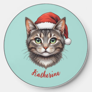 Custom Cute Christmas Cat with Santa Hat Wireless Charger