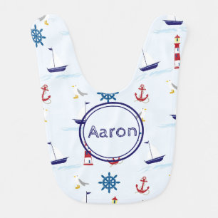 CUSTOM CUTE COASTAL BOAT LIGHTHOUSE ANCHOR BABY BIB