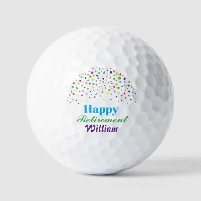 Custom Cute Colorful Confetti Happy Retirement  Golf Balls (Front)