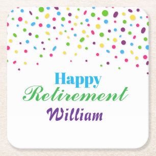 Custom Cute Colorful confetti Happy Retirement Square Paper Coaster