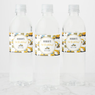 Custom Cute Construction Trucks Themed Drinks Water Bottle Label