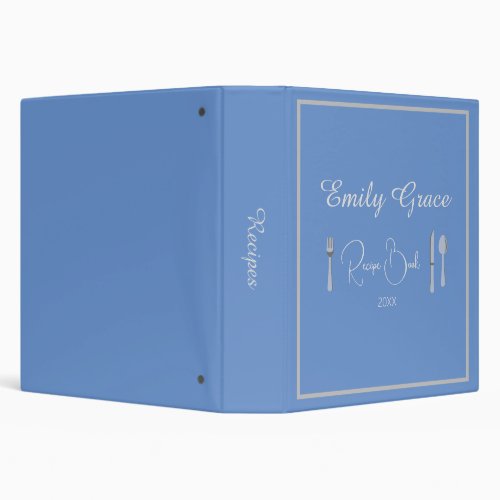 Custom Cute Cornflower Blue Recipe 3 Ring Binder