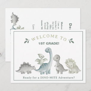 Custom Cute Dinosaur Teacher Welcome to 1st Grade Invitation
