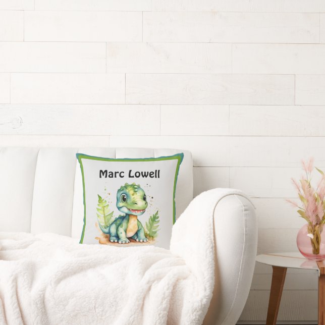 Custom Cute Dinosaur with Name Throw Pillow (Couch)