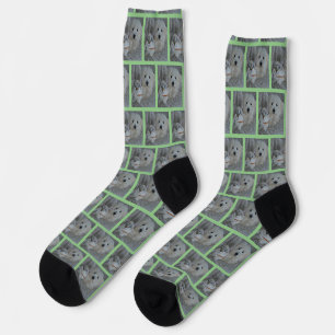 Custom Cute Dog and Cat Photo Elegant Sage Crew Socks