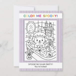Custom Cute Dog Bath Halloween Coloring Invitation