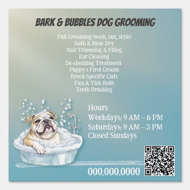 Custom Cute Dog Pet Grooming Sign (Front)