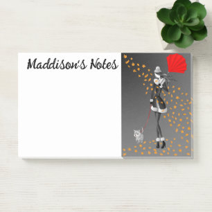 Custom Cute Dog Walker Autumn Leaves Gray Post-it Notes