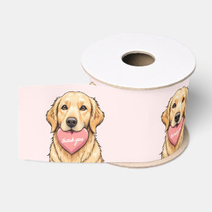 Custom Cute Dog with Pink Heart Thank You Grosgrain Ribbon