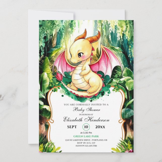 Custom Cute Dragon Baby Shower Invitation (Front)