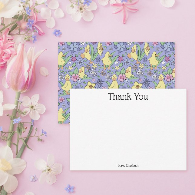 Custom Cute Duckling Floral Pattern Thank You Card (Creator Uploaded)
