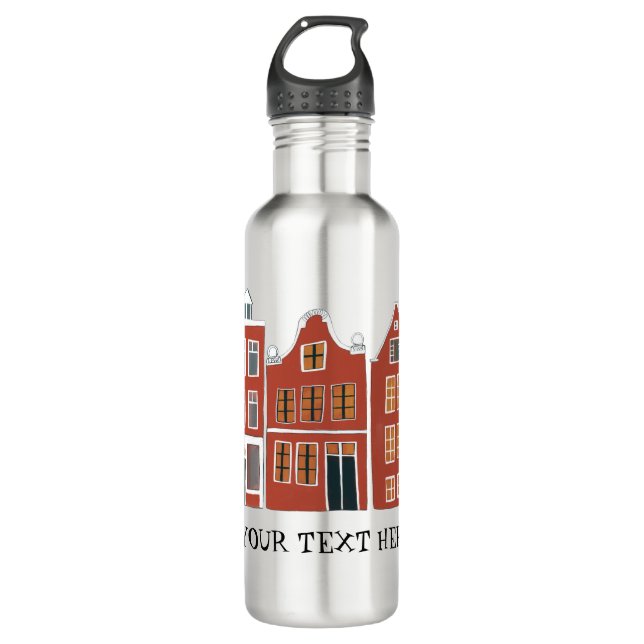CUSTOM Cute Dutch Houses Amsterdam Holland Stainless Steel Water Bottle (Front)