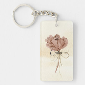 Custom cute earthy watercolor floral Modern Script Keychain