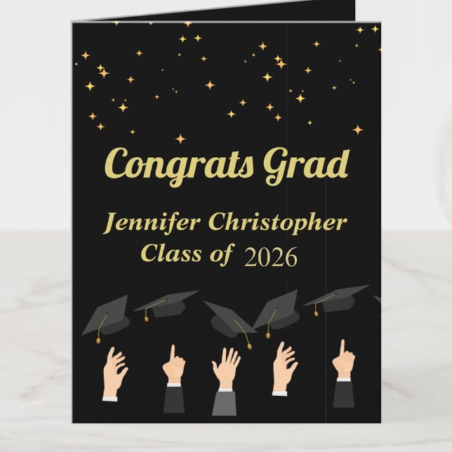 Custom Cute Elegant Black and Gold Graduation 2026 Card (Creator Uploaded)