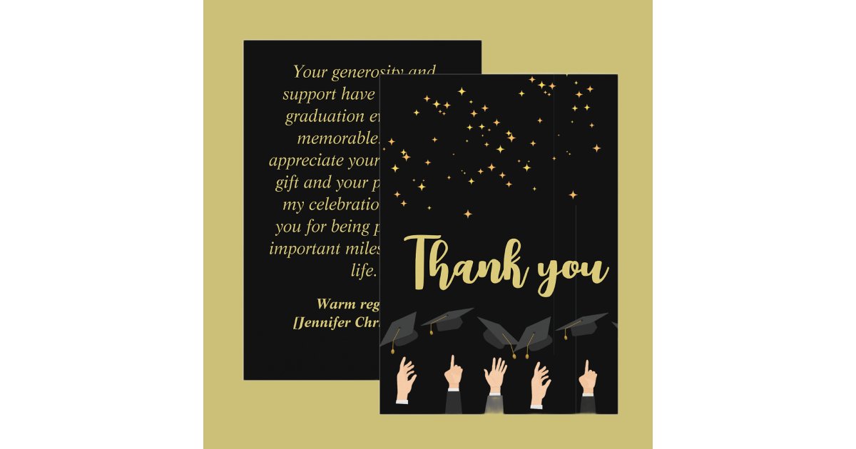 Custom Cute Elegant Modern Black & Gold Graduation Thank You Card | Zazzle