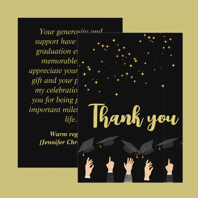 Custom Cute Elegant Modern Black & Gold Graduation Thank You Card | Zazzle