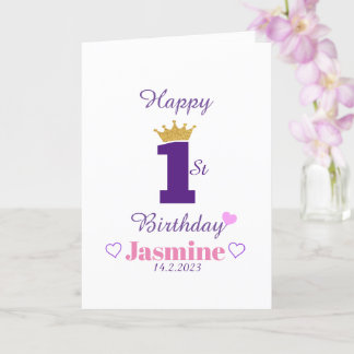 Custom Cute Elegant White Baby Happy 1st Birthday  Card