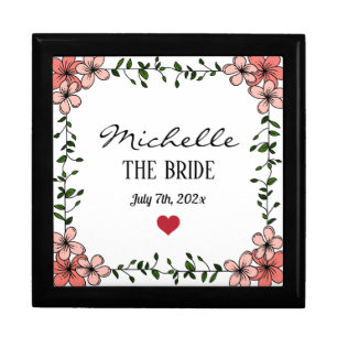 Custom Cute Elegant White & Pink Floral Bride Gift Box