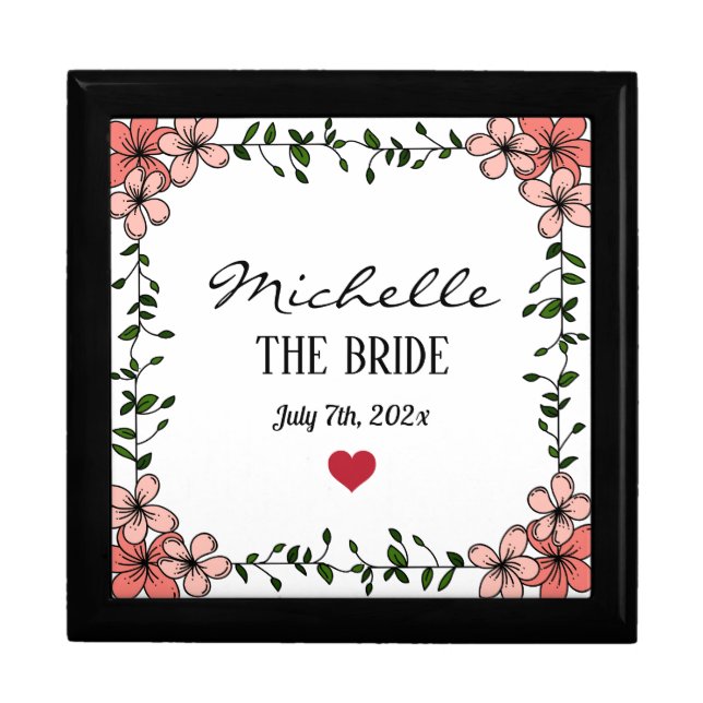 Custom Cute Elegant White & Pink Floral Bride Gift Box (Front)