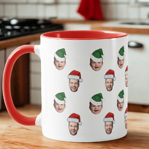 Custom Cute Face 2 Photos Santa Hat Christmas Gift Mug