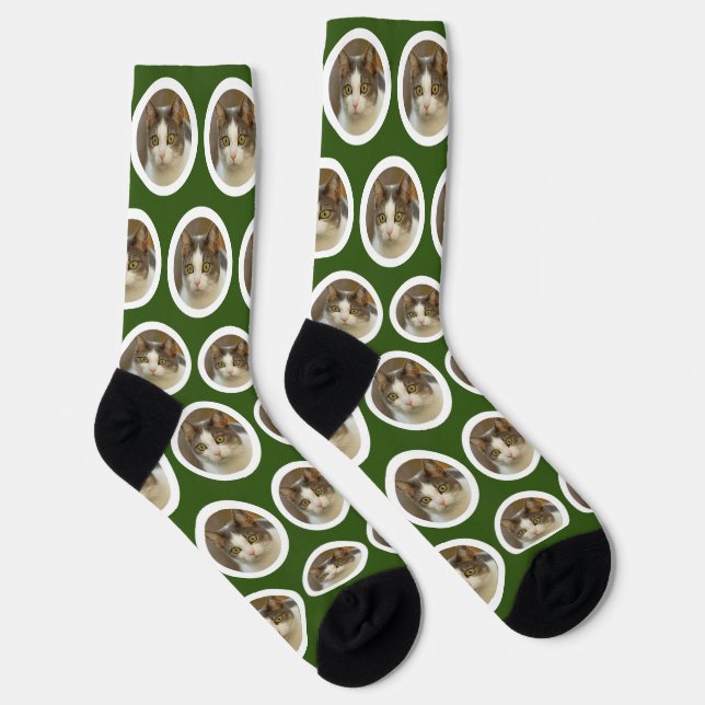 Custom Cute Face Photo Personalized Forest Green Socks (Right)