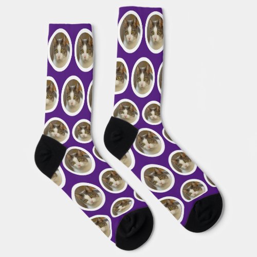 Custom Cute Face Photo Personalized Royal Purple Socks