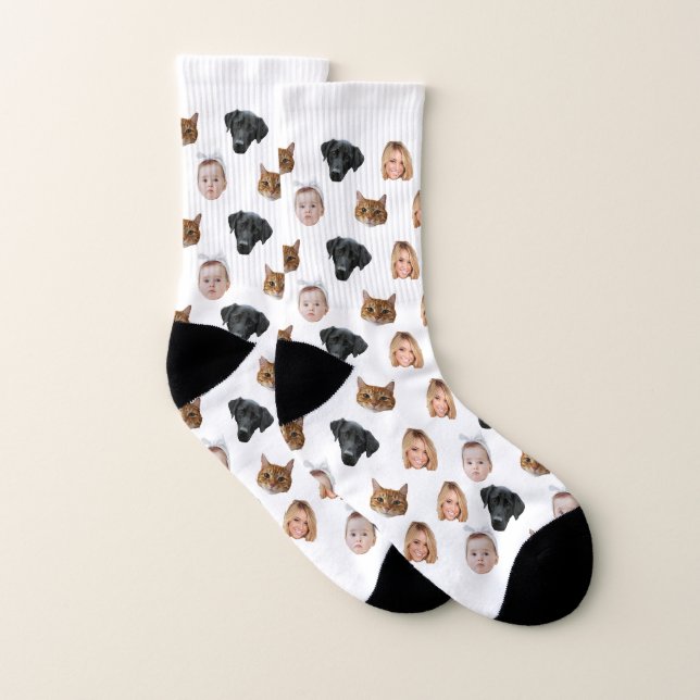 Custom Cute Family Face 4 Photos Socks (Pair)