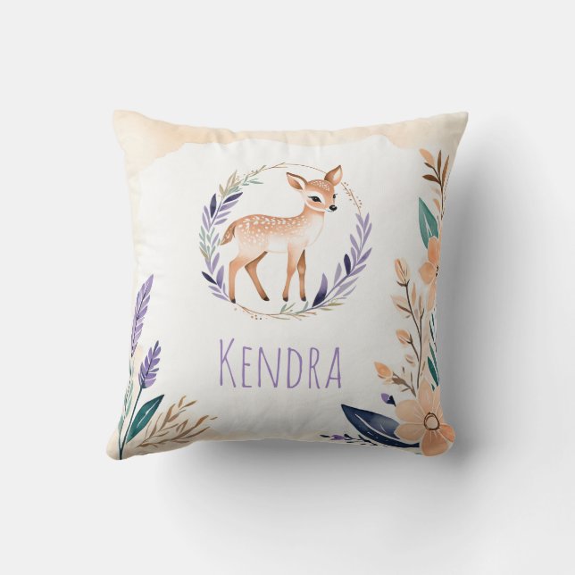Custom Cute Fawn Nursery Pillow Boho Design -  (Back)