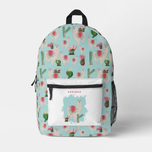 Custom Cute Fiesta Llama  Cactus Nursery Printed Backpack