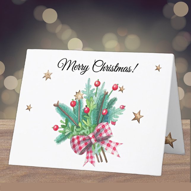 Custom Cute Fir Branches & Berries Merry Christmas Holiday Card (Creator Uploaded)