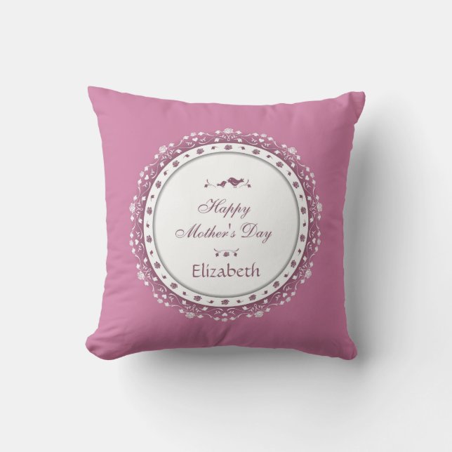 Custom Cute Floral White Purple Mother's Day Throw Pillow (Front)