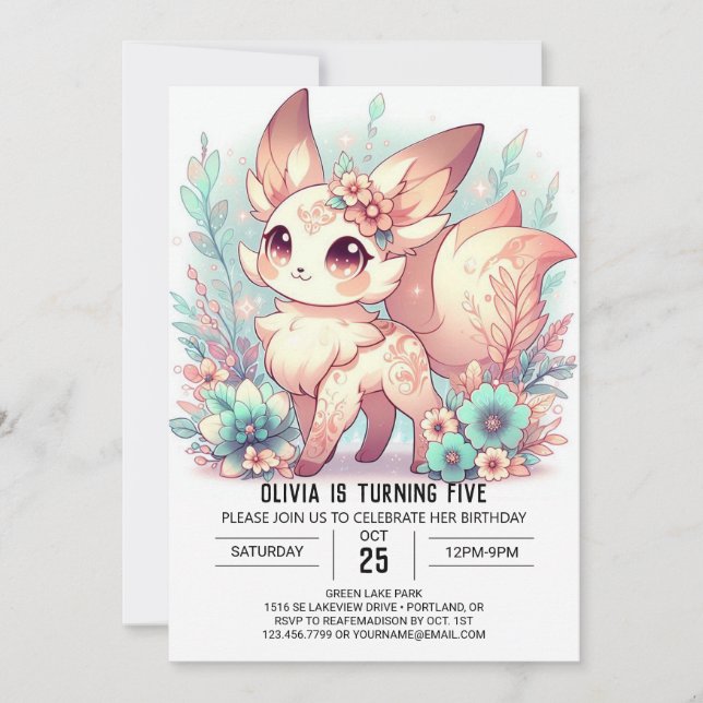 Custom Cute Fox Digital Birthday Invitation (Front)